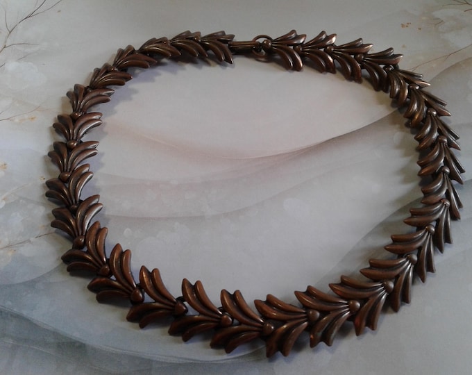 Rebajes Copper Stylized Modernist Acanthus Leaf Choker, Small Neck, Signed, 1940s