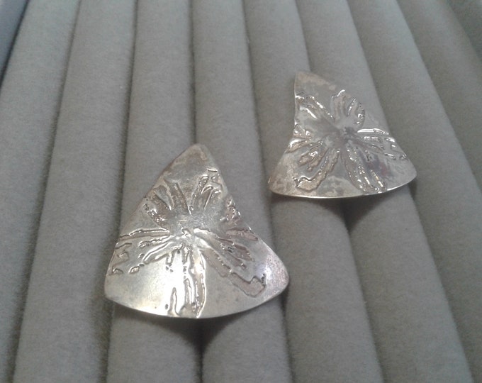 Sterling Silver and 14K Yellow Gold Artist Made Postmodern Brutalist Post Back Earrings, SS 14K