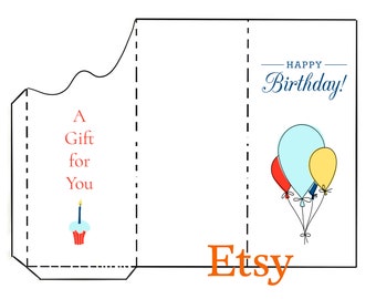 Happy Birthday A Gift for You Print and Fold Money Holder Greeting Card Instant Download