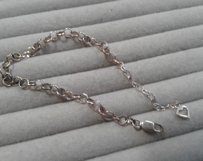 Sterling Silver Curb Chain Adjustable Anklet/Bracelet with Heart End, 925