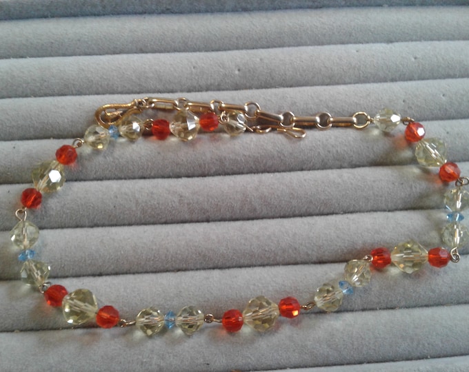 Goldtone, Red, Blue and Yellow Crystal Beaded Choker