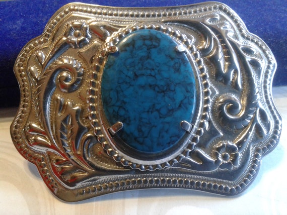 Faux Turquoise Belt Buckle Native American Tribal Indian Faux Turquoise Cowgirl 1980s  main image 2