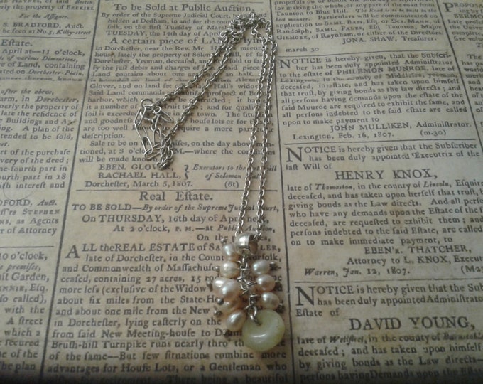 Sterling Silver, Freshwater Pearl, and Stone Cluster Chandelier Dangle Pendant Necklace on Adjustable Chain
