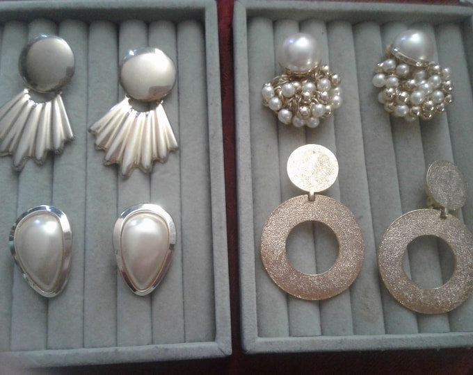 Big and Bold Vintage Geometric Goldton Clip On Earrings, Some with Faux Pearl, Your Choice