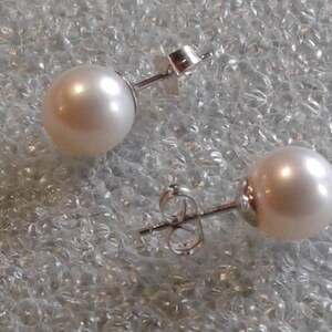 14K White Gold and Single Akoya Pearl Stud Earrings, Sterling Replacement Backs, Marked