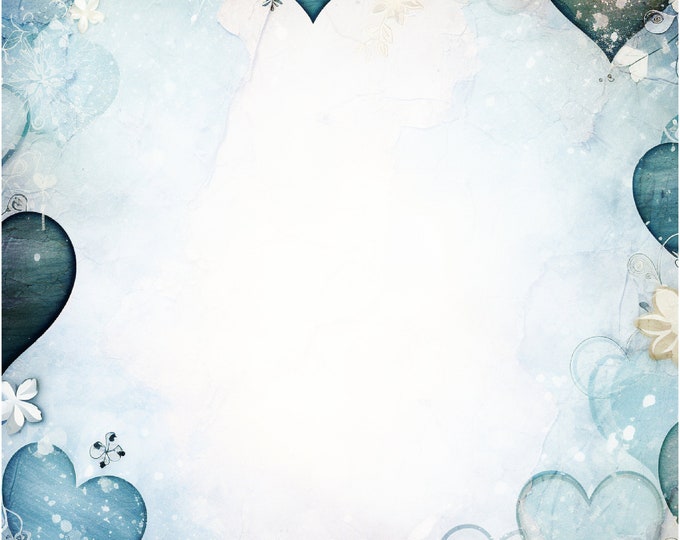 Five Beautiful Winter Hearts Background/Writing Papers to Download and Print at Home, 8.5 x 11