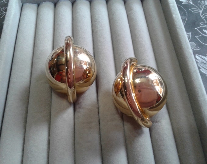 Oversized Goldtone Metal Eighties "Saturn" Geometric Earrings