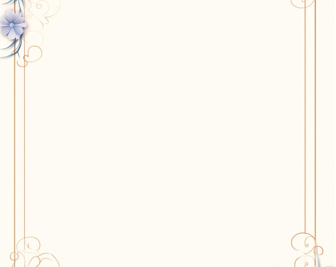 Apricot and Blue Floral Spring Bordered Digital Papers/Backgrounds for Instant Download