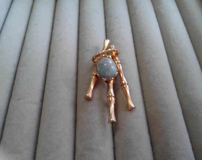 Act II Goldtone Bamboo Brooch with Blue "Stone", Signed