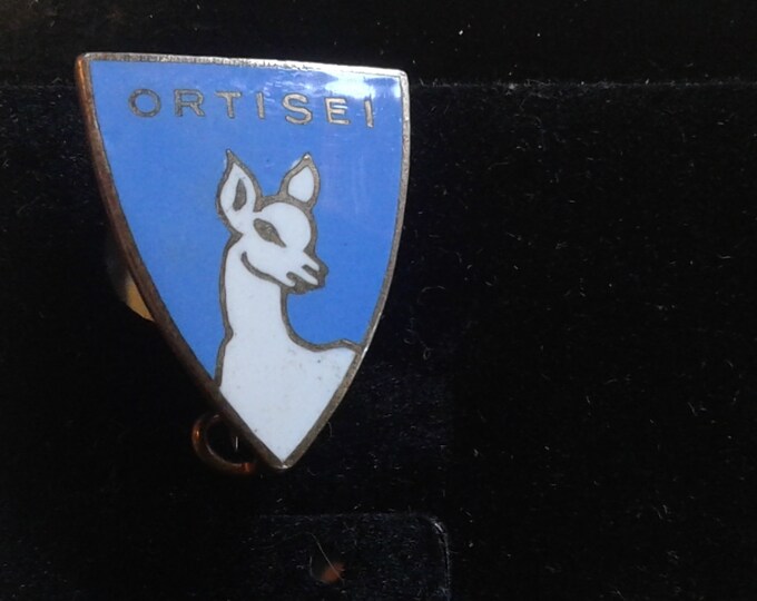 Vintage Antique Ortisei Italian Ski Pin in Cloisonne, Marked Lorioli Fratelli Milano 121