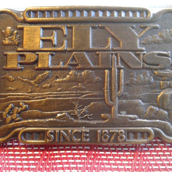 Ely Plains Since 1878 Bronstone Belt Buckle with Desert Scene