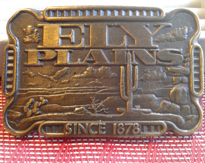 Ely Plains Since 1878 Bronstone Belt Buckle with Desert Scene