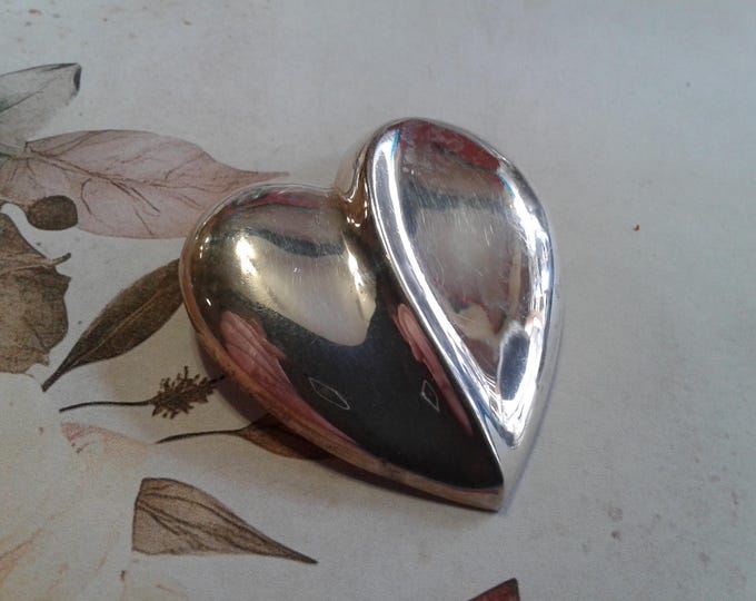 Sterling Silver Stylized Puffed Heart Brooch, 925 Thailand