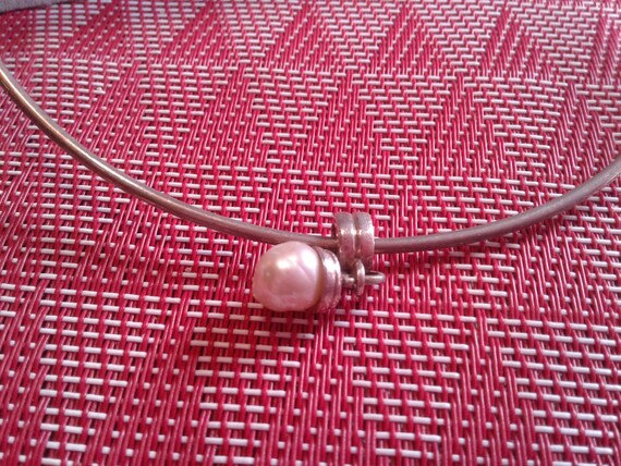 Sterling Silver and Faux Pearl Dangle Neckwire Ch… - image 3