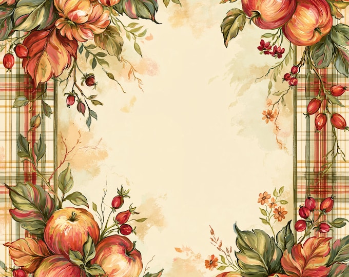 Apple Market Plaid Decorative/Scrapbooking Papers--Instant Download--8.5 x 11