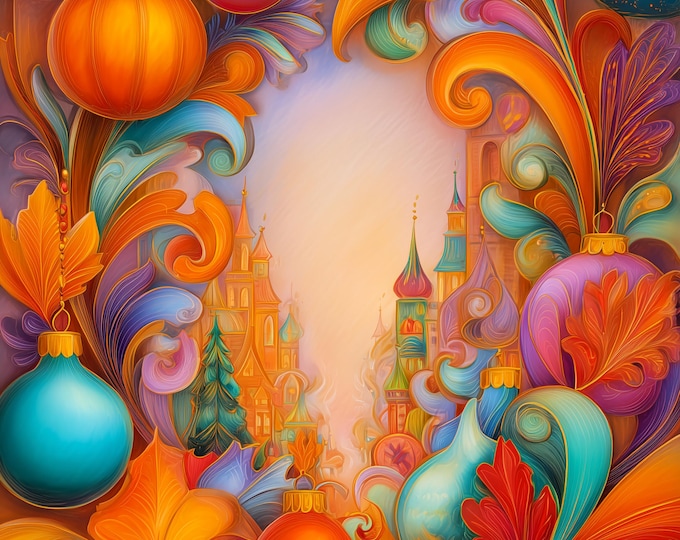 Five Jubilant Holiday Christmas Winter Holiday Bordered Digital Papers/Backgrounds for Instant Download