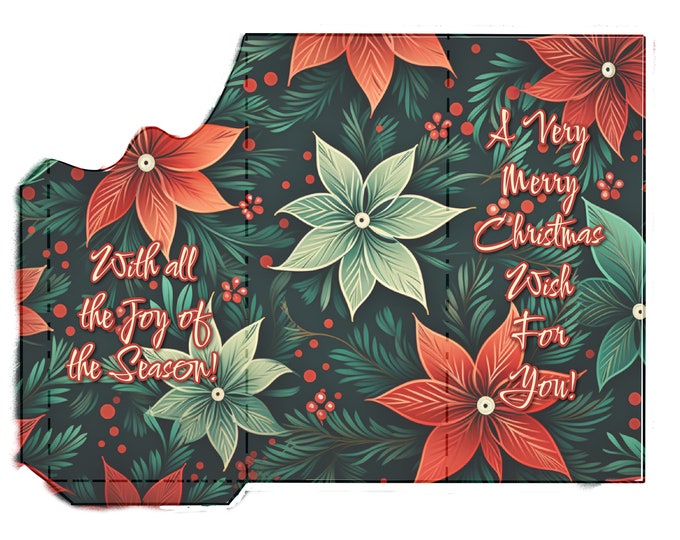 Cheerful Poinsettia Print and Fold Money Holder Christmas Greeting Card Instant Download