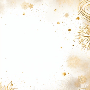 May include: A white background with a gold border of snowflakes and swirls. The snowflakes are intricate and detailed, and the swirls are elegant and flowing.