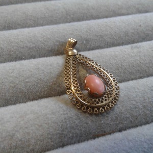 1/20 12K Gold Filled Filigree Teardrop Pendant with Coral, No Chain
