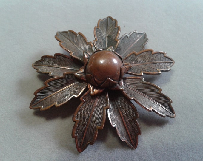 Bell Copper Floral Brooch, Signed