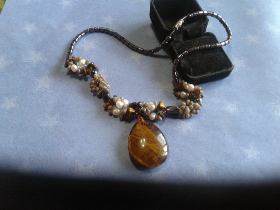 OOAK Jewelry Polymer Clay Faux gold Tiger Eye Necklace