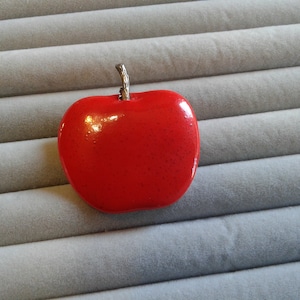 Hallmark Red Ceramic Apple with Metal Stem Brooch, Signed