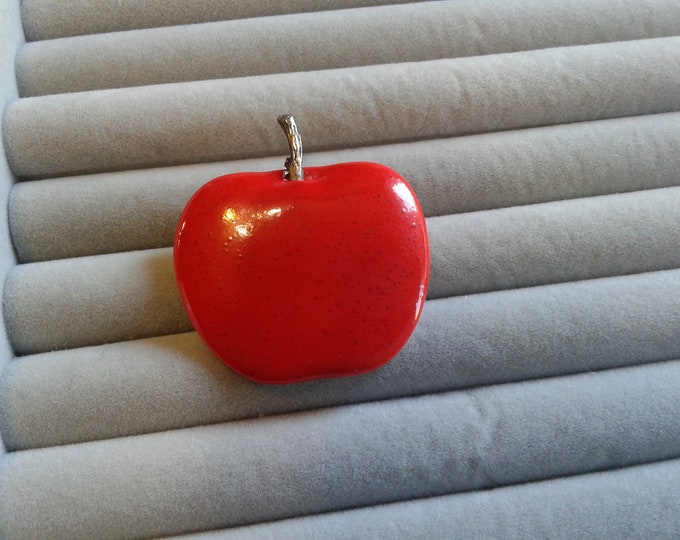 Hallmark Red Ceramic Apple with Metal Stem Brooch, Signed