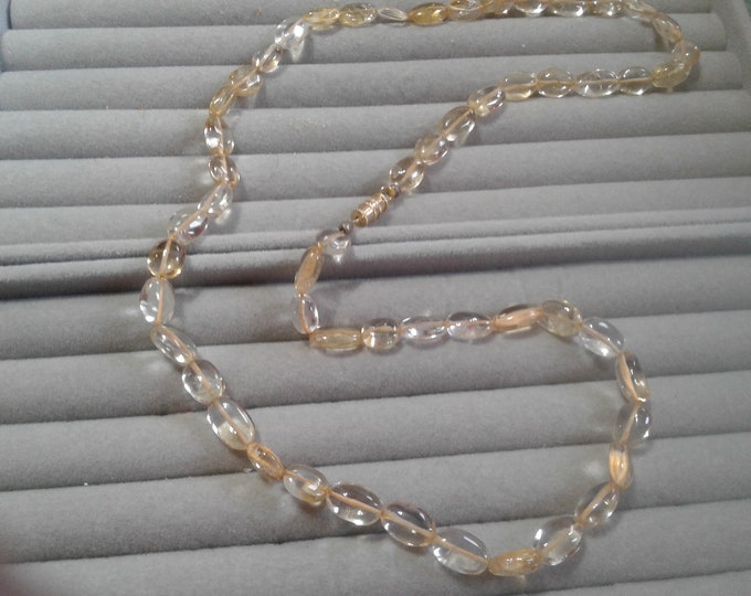 Citrine Oval Beaded Mid Strand Necklace with Barrel Clasp