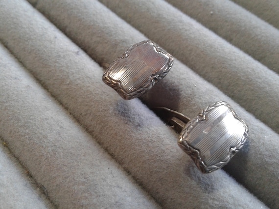 Antique Engraved Sterling Silver Cufflinks - Edwardian Era