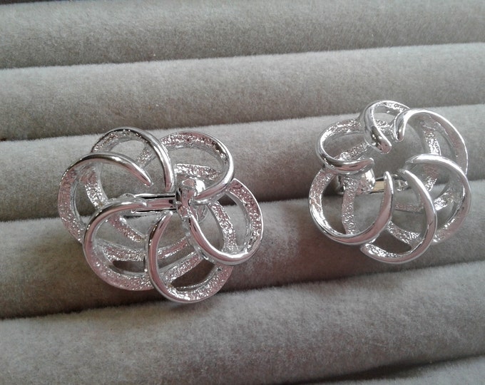 Sarah Coventry 1968 "Tailored Swirl" Silvertone Clip On Earrings, Signed