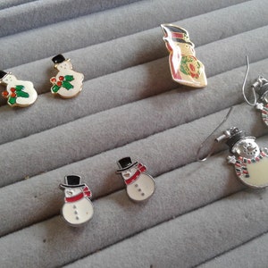 Snowman Christmas Novelty Earrings and Pins, Vintage, Your Choice