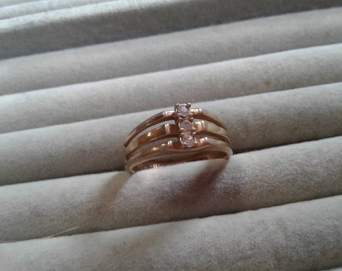 Avon Triple Band Goldone Rhinestone Cocktail Ring, Signed, Size 9