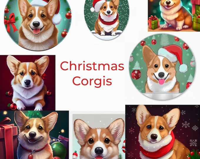Christmas Corgis--Eight Adorable Clip Art Images, PNG Files