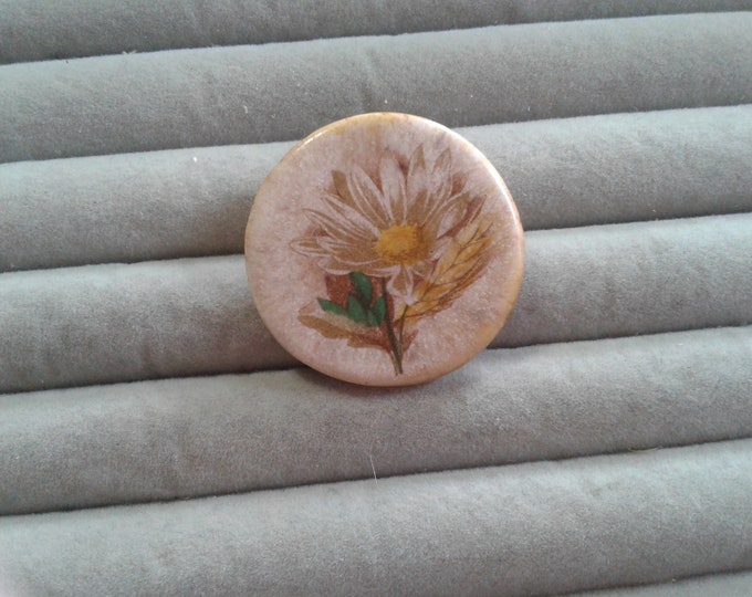 Small Round Glazed Ceramic Vintage Cottagecore Daisy Marguerite Brooch
