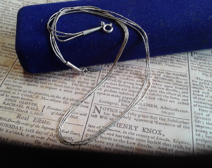 Running Bear Sterling Silver Delicate Three Strand Liquid Silver Necklace, Signed