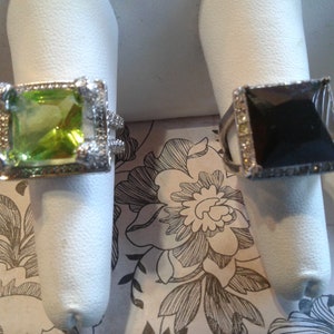 Square Stone Fashion Rings, Your Choice, Green Size 8 or Black Size 7