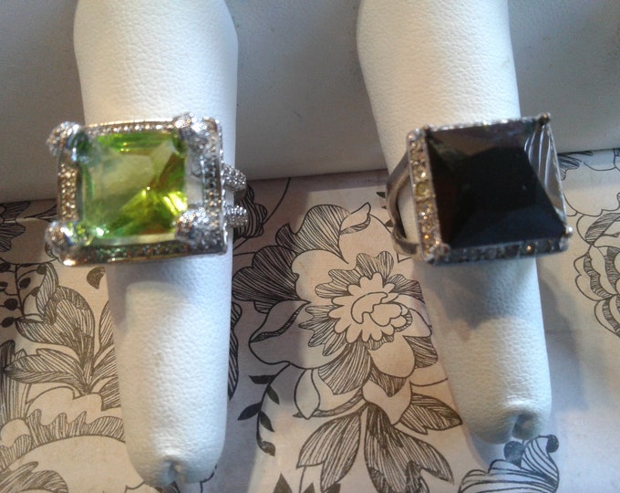 Square Stone Fashion Rings, Your Choice, Green Size 8 or Black Size 7