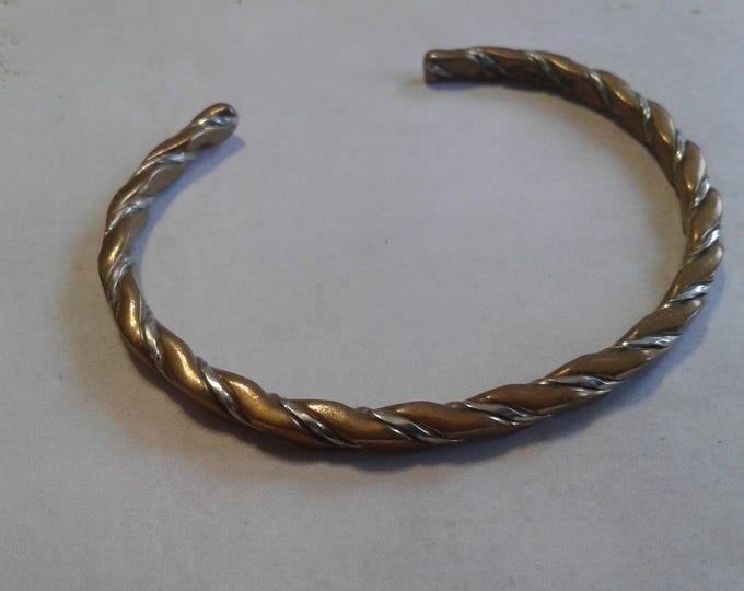 Artisan Made and Signed Very Narrow Twisted Cuff in Brass and Likely Silver, Possibly A Sepold