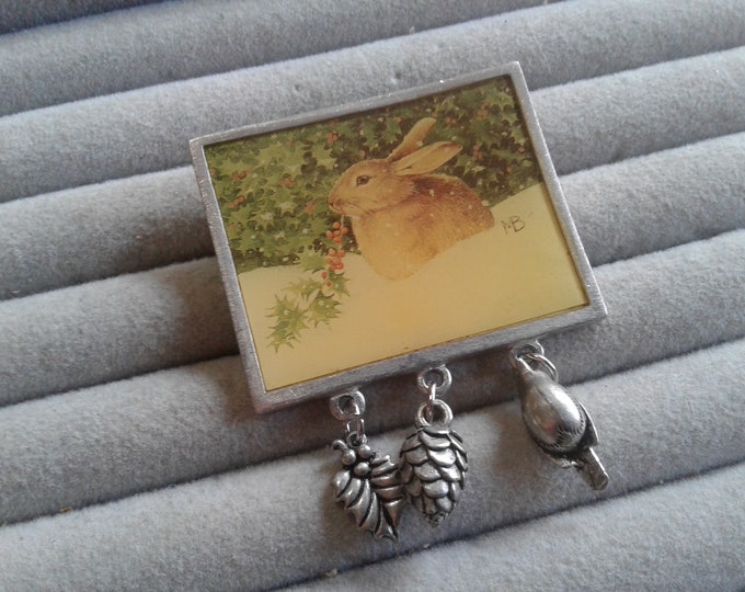 Marjolein Bastin Hallmark Bunny in Snow with Nature Dangles Pin