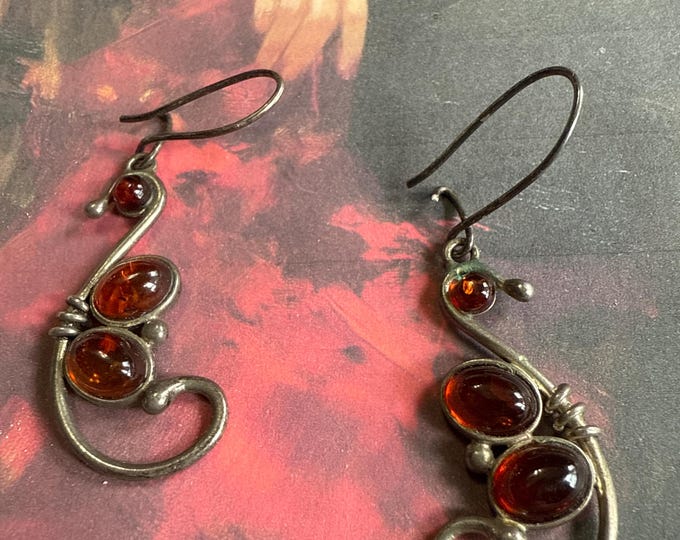 Sterling Silver and Baltic Amber Stylized Celtic Swan Earrings, 925