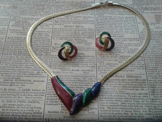 Solid Copper Multi Color Enameled Wing Shaped Geo… - image 2