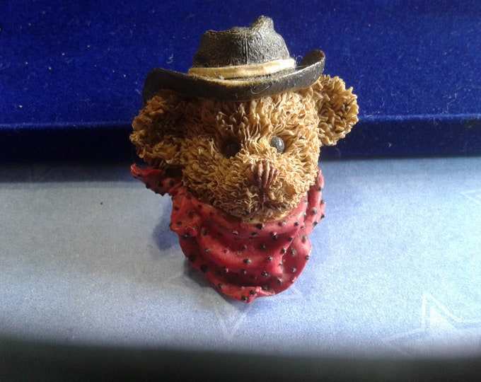 Cast Resin Cowboy Teddy Bear Brooch, Made in China Paper Label