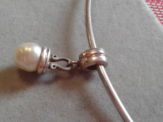 Sterling Silver and Faux Pearl Dangle Neckwire Ch… - image 7