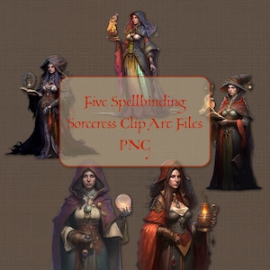 Five Sorceress Clip Art Images--PNG Files--Commercial Use--Instant Download