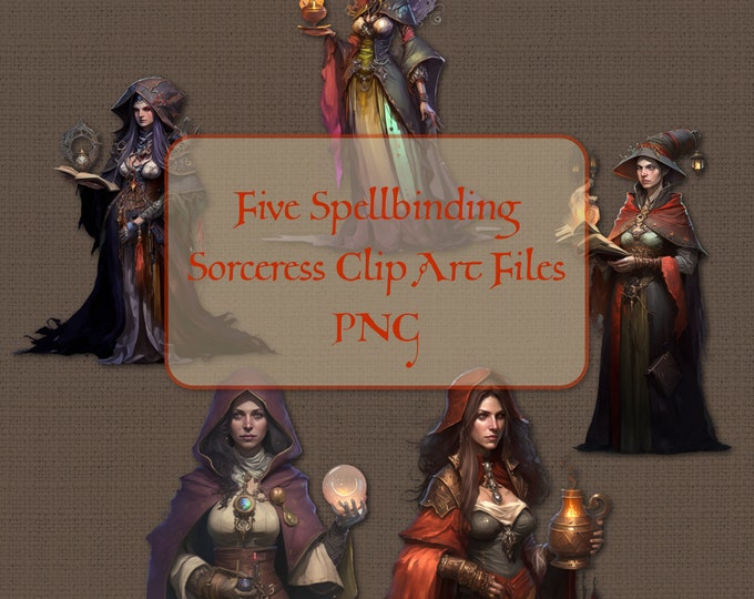Five Sorceress Clip Art Images--PNG Files--Commercial Use--Instant Download