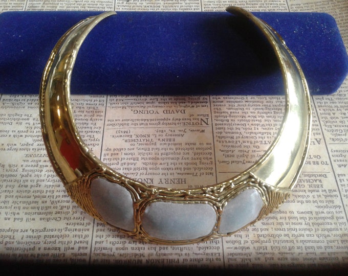 Luciano Bustamante Brass and Enamel Brutalist Collar Necklace, Signed