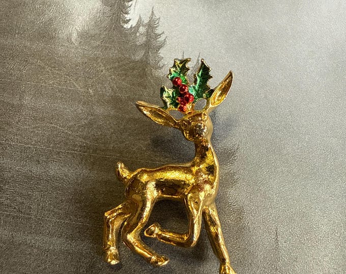 Gerry’s Goldtone Reindeer with Sprig of Holly on its Head