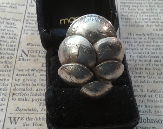 Enormous Adjustable Vintage Faux Coin Cluster Statement Ring, Currently Size 7