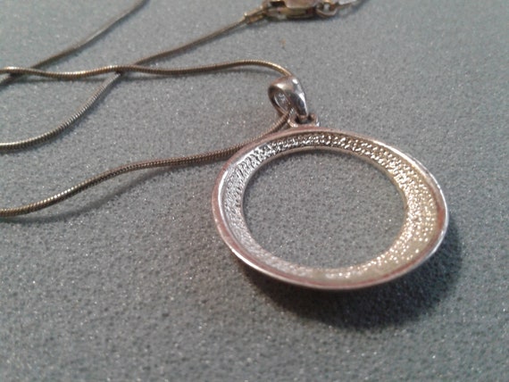 Sterling Silver Simple Circle Pendant on Long Sna… - image 4