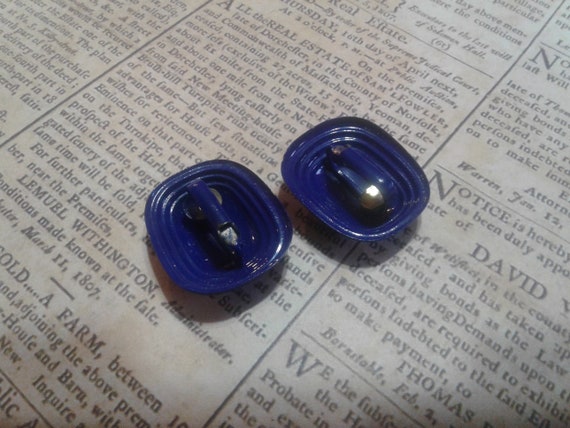 Bright Navy Rounded Rectangular Button Painted Me… - image 2